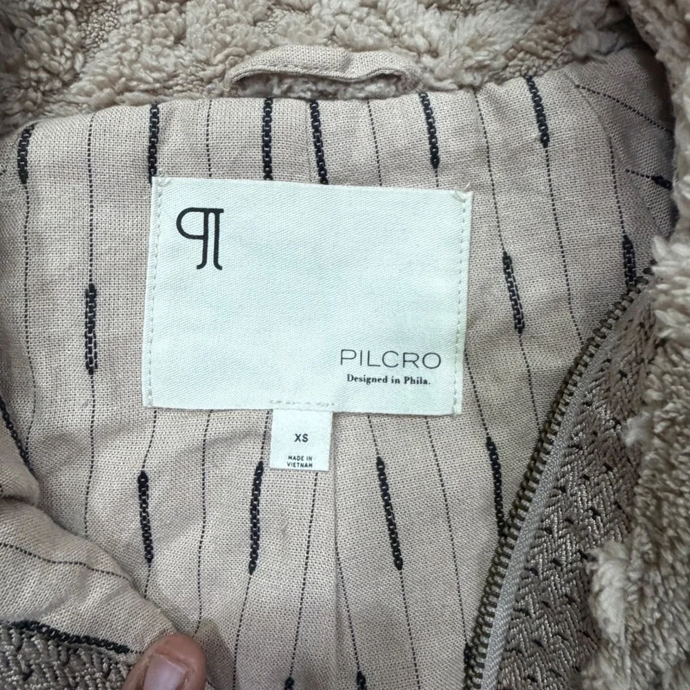 Pilcro and the Letterpress Faux Fur Cable Knit Zip Up Jacket Taupe XS